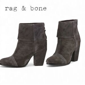 Rag & Bone Suede Granite Newberry Grey Block Heel Zip-Up Ankle Booties 7.5